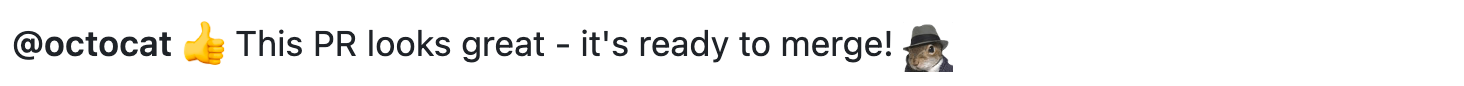 Capture d’écran du rendu GitHub Markdown montrant comment les codes emoji pour +1 et shipit s’affichent visuellement en tant qu’emoji.