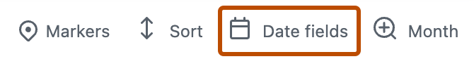 Capture d’écran montrant les éléments de menu d’une disposition de feuille de route. Le bouton « Champs de date » est mis en évidence avec un encadré orange.