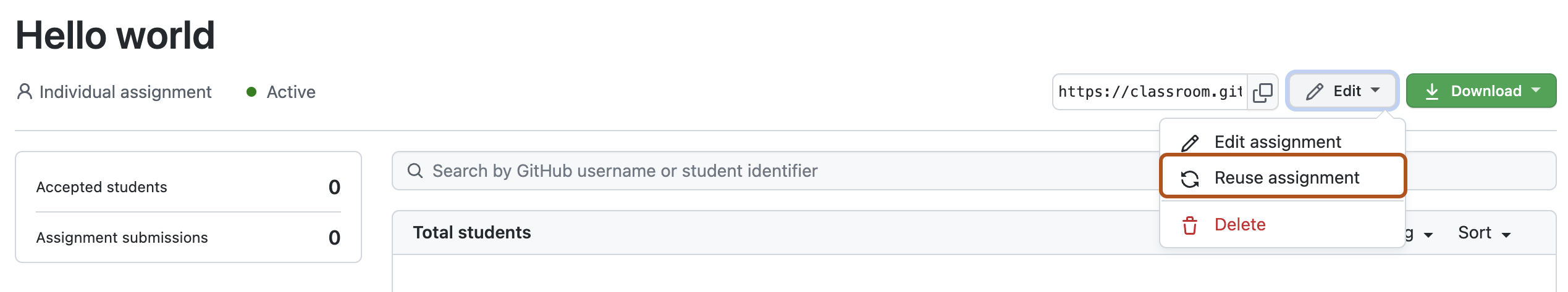 Screenshot eines Auftrags. Das Dropdown-Menü „Bearbeiten“ ist erweitert, und die Option „Aufgabe wiederverwenden“ ist in dunklem Orange hervorgehoben.