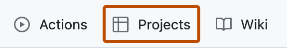 Captura de tela que mostra as guias de um repositório. A guia "Projetos" está realçada com um contorno laranja.